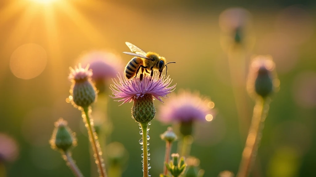 Közeli vadvirágméh jelenet