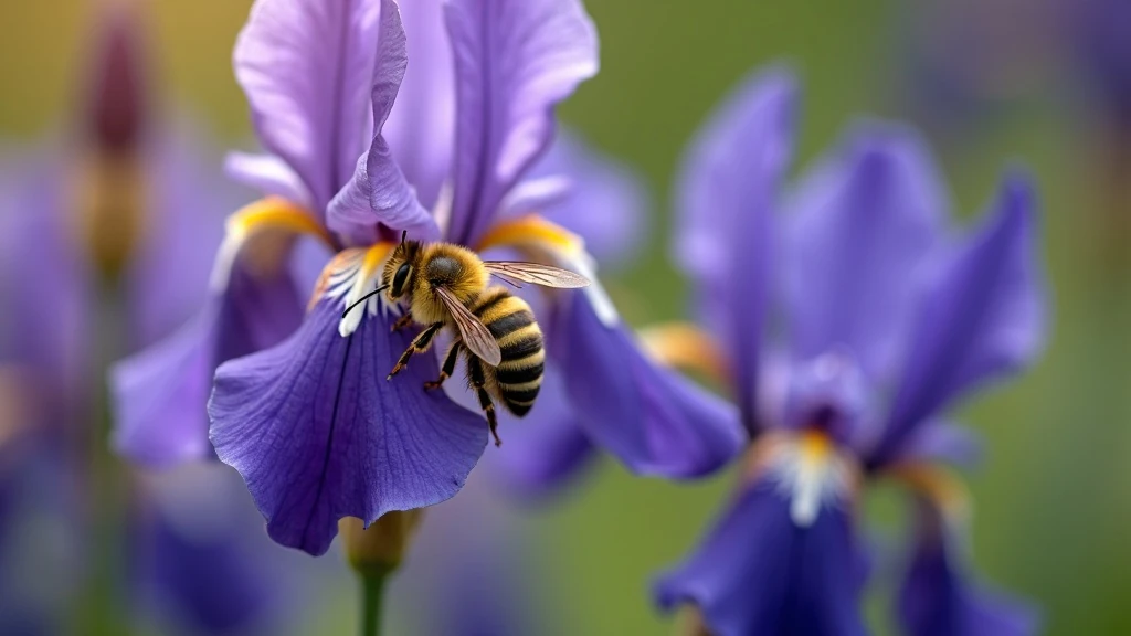 Pollinátorbarát részlet Méh az íriszen