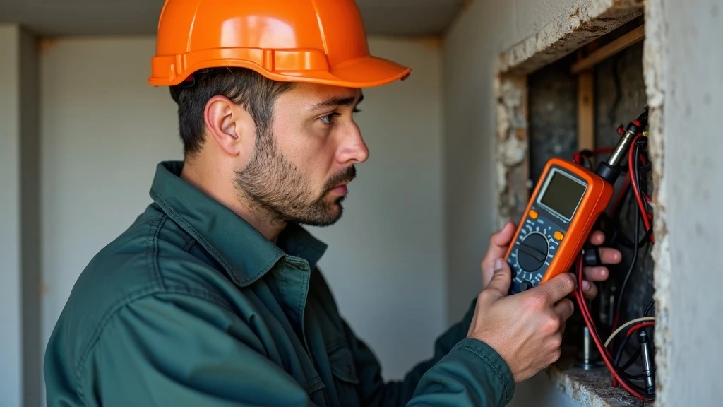 Villanyszerelő precíz mérés közben Szakember biztonságos munkában