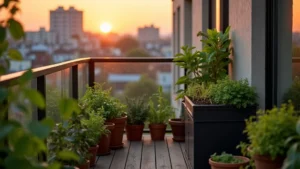 Balkon komposztáló naplementében